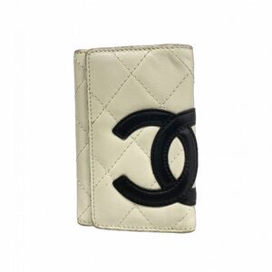 Chanel Key Case Cambon Lambskin White Black Silver Hardware Ladies